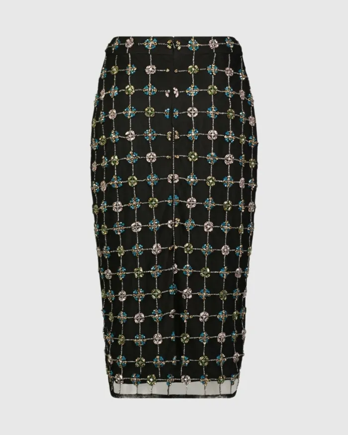 Women Mac Duggal Embellished Geometrical Skirt with Rhinestones 8211 FINAL SALE Black Skirts