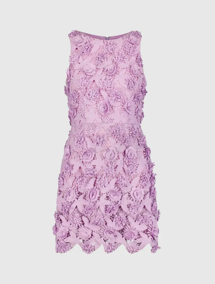 Women Mac Duggal Floral Lace Fitted Sleeveless Mini Dress Orchid Every Day Dresses