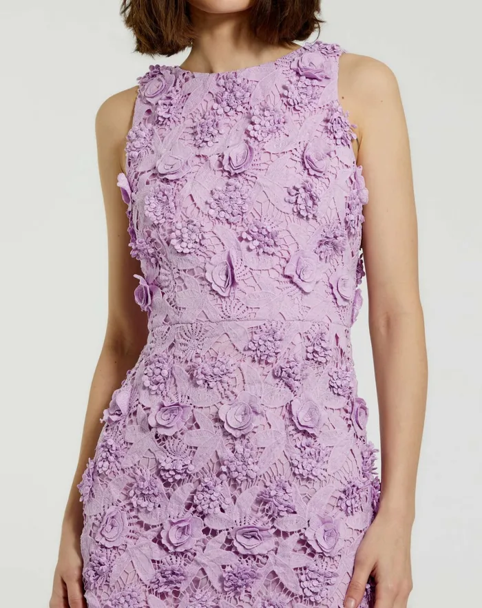 Women Mac Duggal Floral Lace Fitted Sleeveless Mini Dress Orchid Every Day Dresses