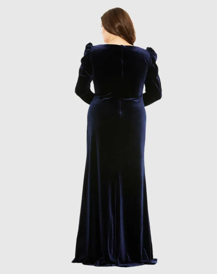 Women Mac Duggal Velvet Long Sleeve Gown Midnight Plus Size Dresses Women Mac Duggal Velvet Long Sleeve Gown Midnight Plus Size Dresses
