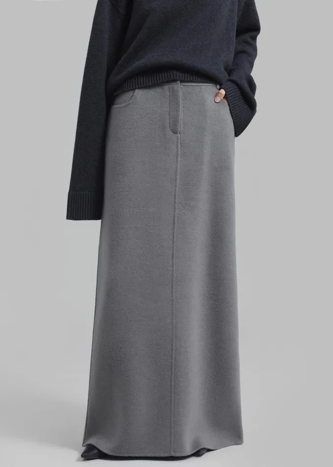 Women Malvo Long Wool Pencil Skirt 8211 Grey The Frankie Shop Bottoms