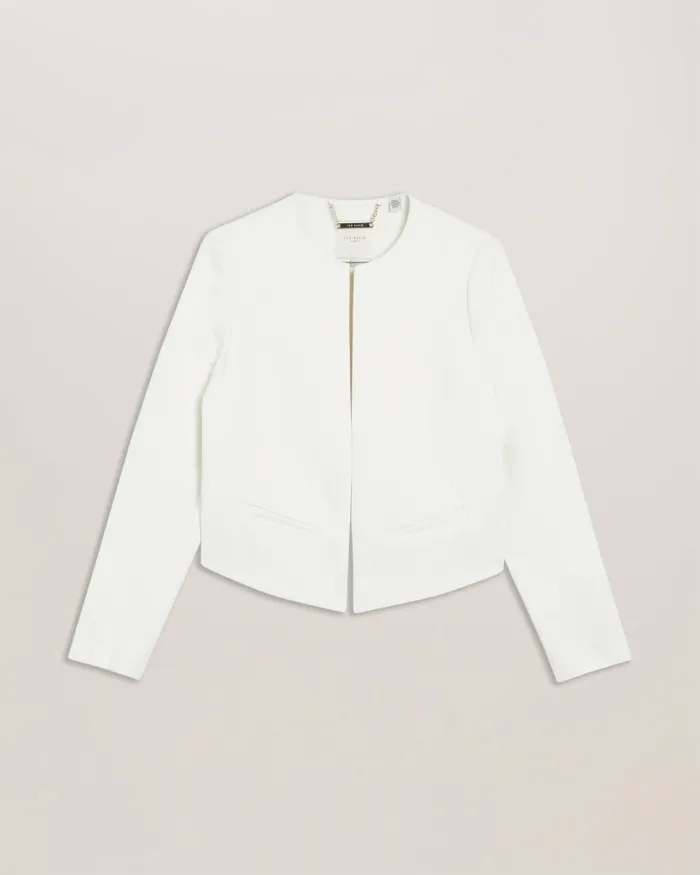 Women MANABUJ 8211 Cropped Tailored Open Jacket White Ted Baker Coats and Jackets