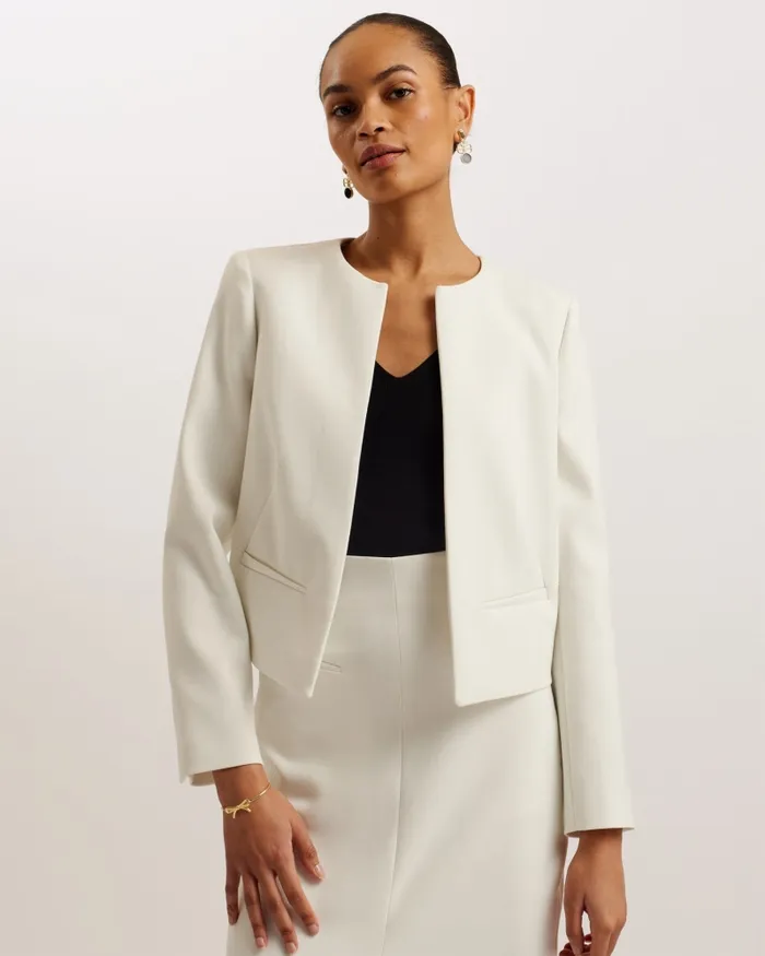 Women MANABUJ 8211 Cropped Tailored Open Jacket White Ted Baker Coats and Jackets Women MANABUJ 8211 Cropped Tailored Open Jacket White Ted Baker Coats and Jackets