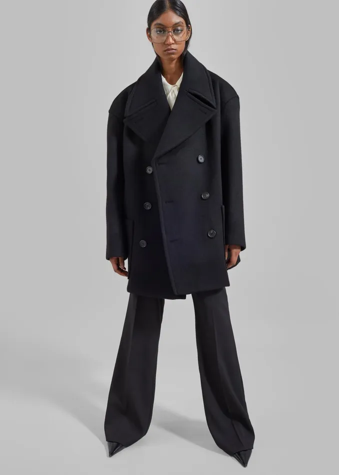 Women Marian Oversized Peacoat 8211 Black The Frankie Shop Outerwear