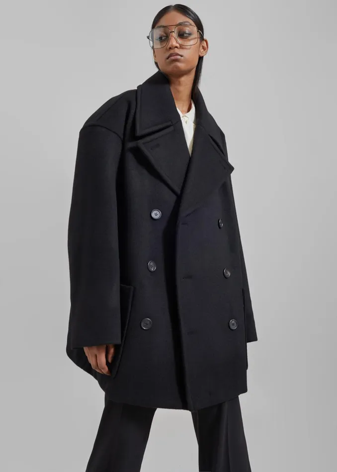 Women Marian Oversized Peacoat 8211 Black The Frankie Shop Outerwear