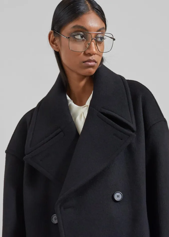 Women Marian Oversized Peacoat 8211 Black The Frankie Shop Outerwear