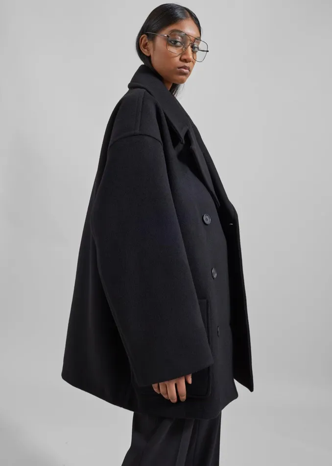 Women Marian Oversized Peacoat 8211 Black The Frankie Shop Outerwear
