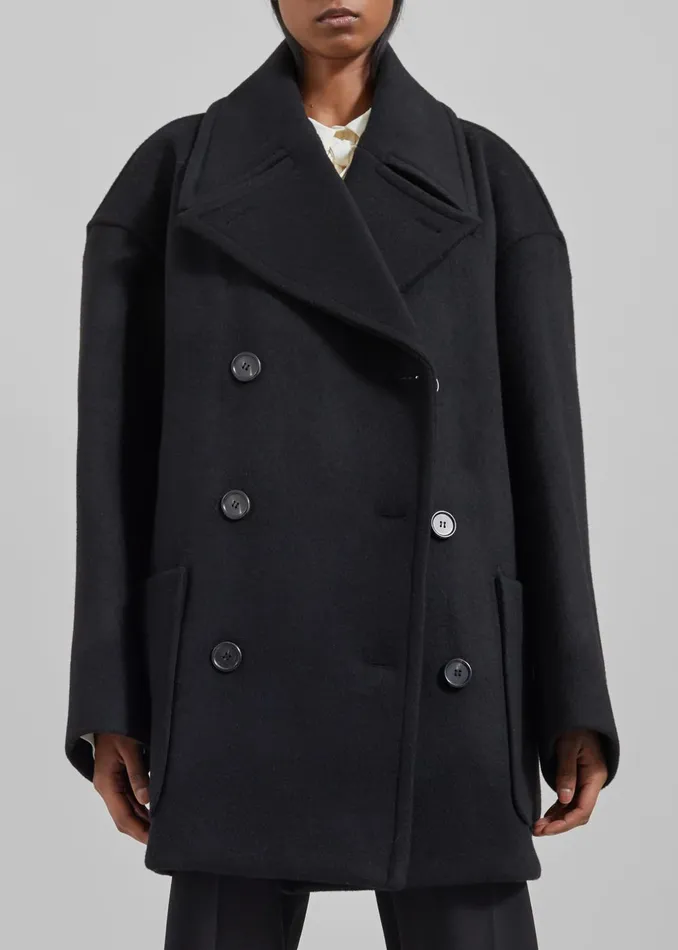 Women Marian Oversized Peacoat 8211 Black The Frankie Shop Outerwear