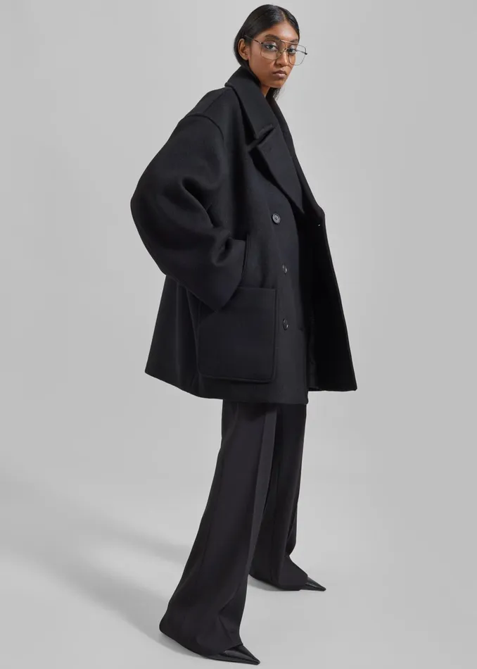 Women Marian Oversized Peacoat 8211 Black The Frankie Shop Outerwear