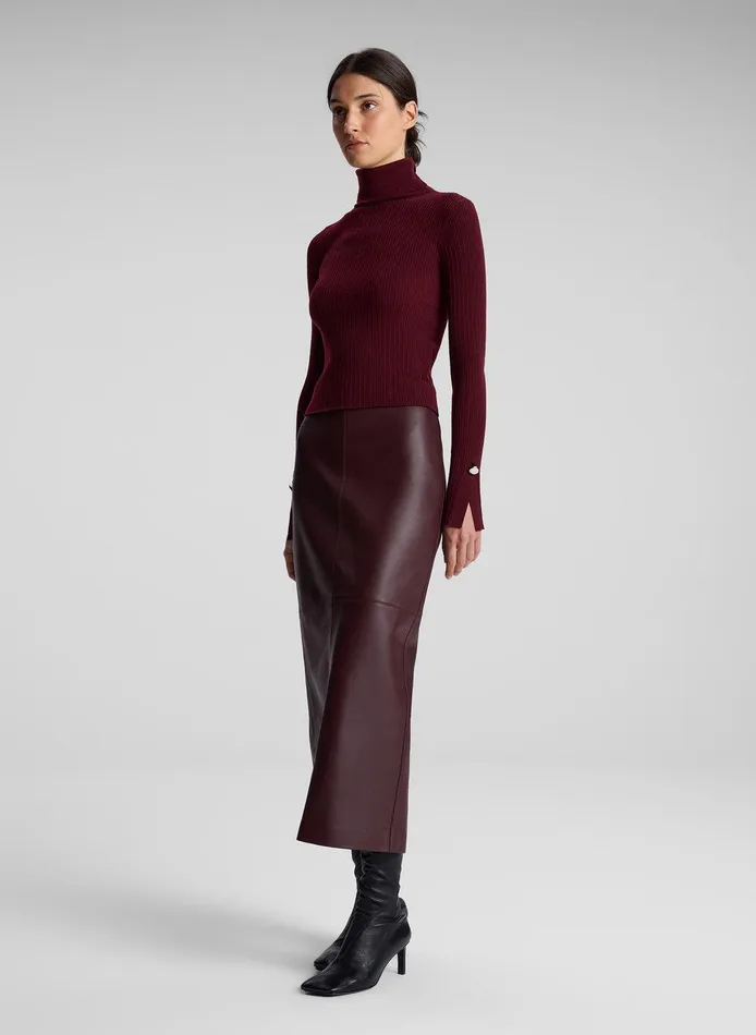 Women Marta Leather Midi Skirt Umber ALC Bottoms