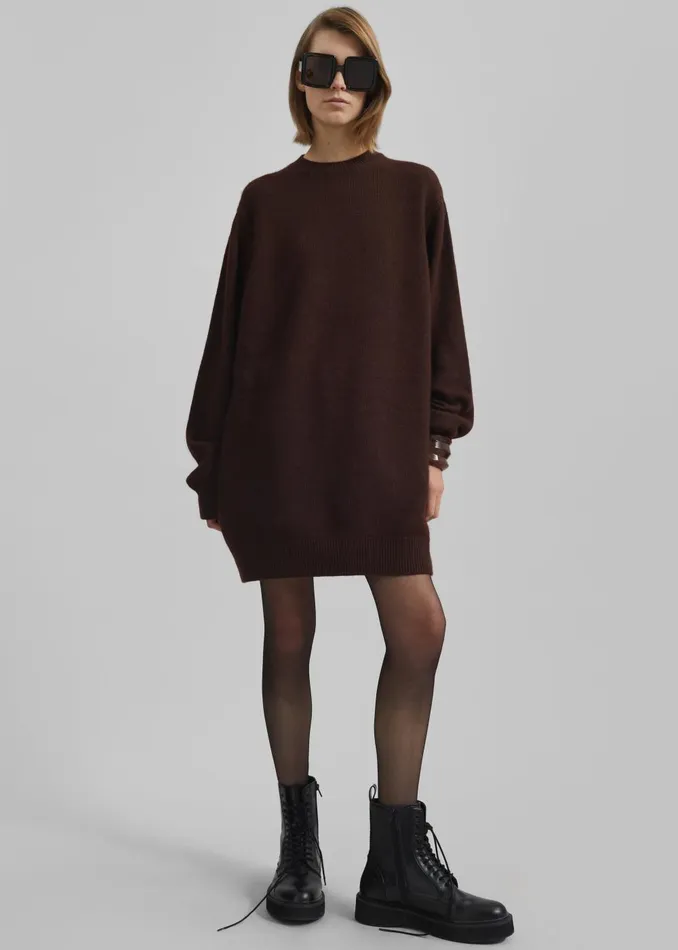 Women Maxime Knit Sweater Dress 8211 Brown The Frankie Shop Knitwear