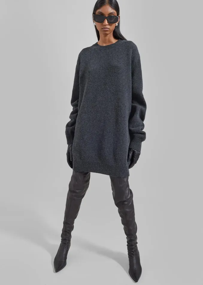 Women Maxime Knit Sweater Dress 8211 Dark Grey Melange The Frankie Shop Knitwear