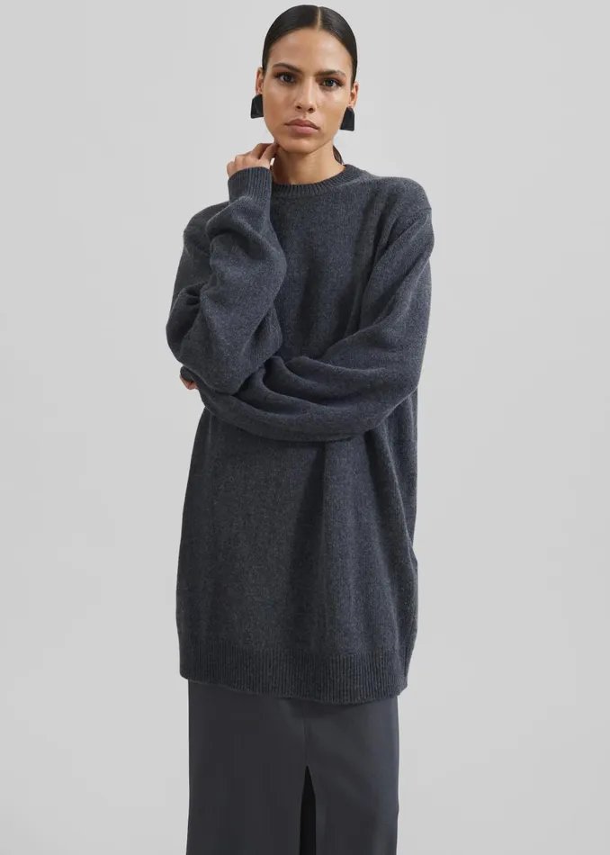 Women Maxime Knit Sweater Dress 8211 Dark Grey Melange The Frankie Shop Knitwear