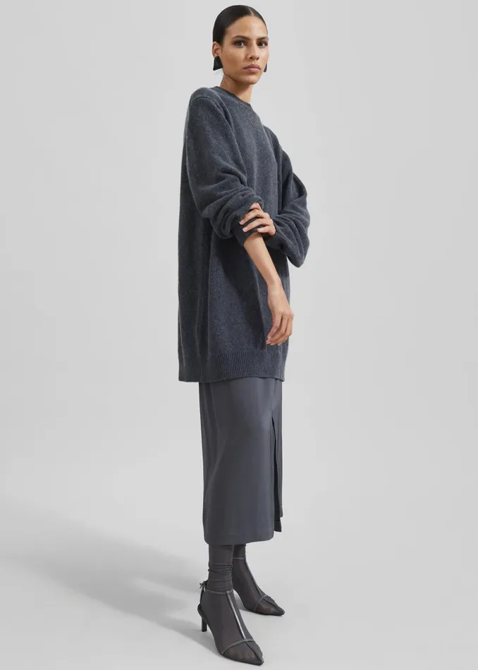 Women Maxime Knit Sweater Dress 8211 Dark Grey Melange The Frankie Shop Knitwear