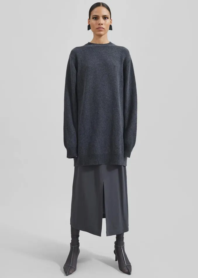 Women Maxime Knit Sweater Dress 8211 Dark Grey Melange The Frankie Shop Knitwear