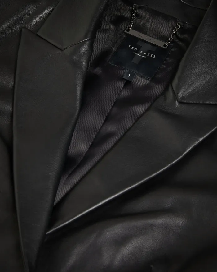 Women MELLIIE 8211 Longline Single Breasted Leather Blazer Black Ted Baker Coats and Jackets