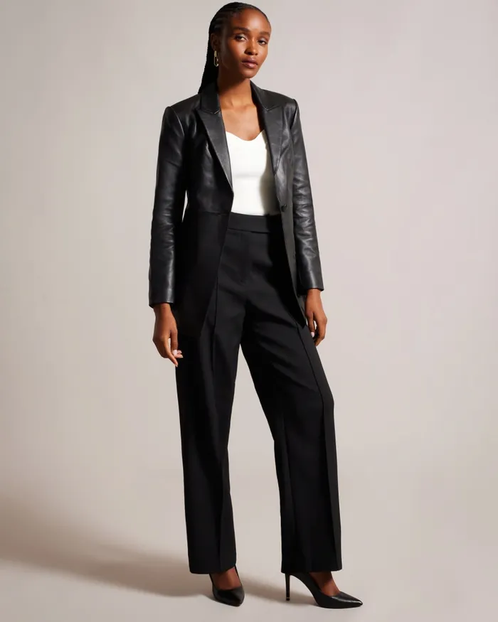 Women MELLIIE 8211 Longline Single Breasted Leather Blazer Black Ted Baker Coats and Jackets