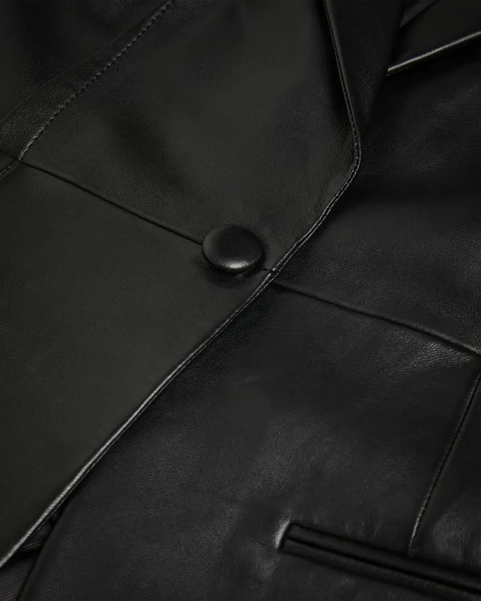 Women MELLIIE 8211 Longline Single Breasted Leather Blazer Black Ted Baker Coats and Jackets