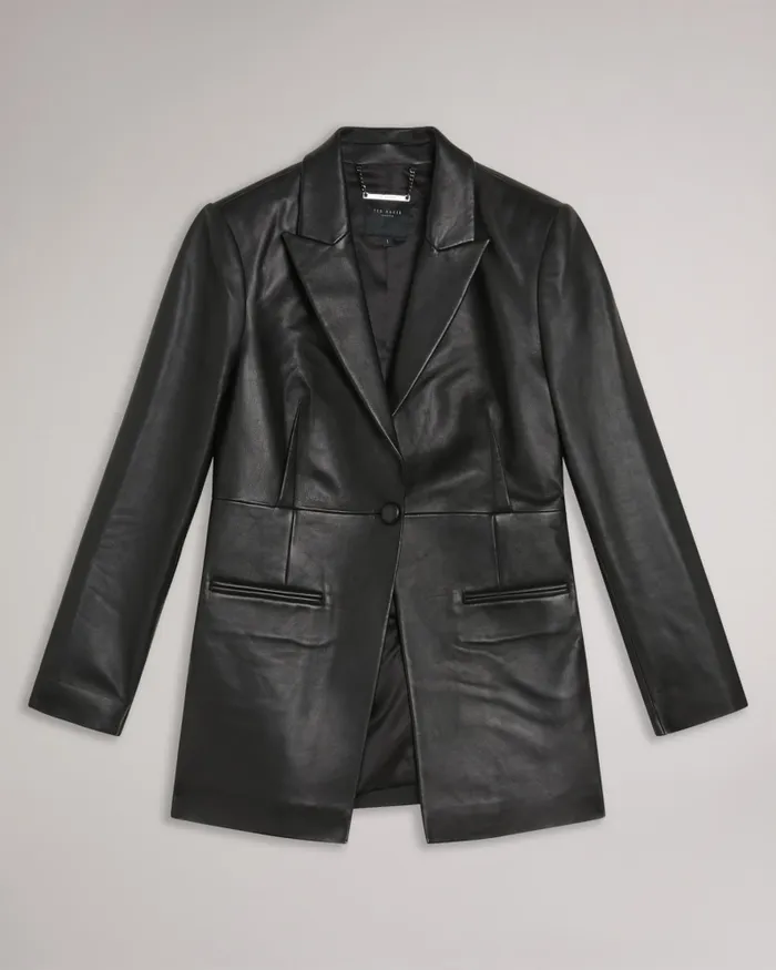 Women MELLIIE 8211 Longline Single Breasted Leather Blazer Black Ted Baker Coats and Jackets