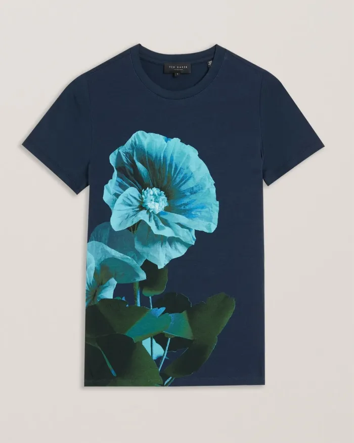 Women MERIDI 8211 Floral Print Detail Fitted TShirt Navy Ted Baker Tops and Blouses