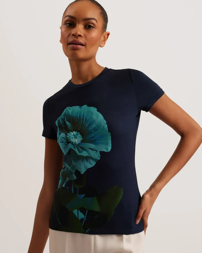 Women MERIDI 8211 Floral Print Detail Fitted TShirt Navy Ted Baker Tops and Blouses Women MERIDI 8211 Floral Print Detail Fitted TShirt Navy Ted Baker Tops and Blouses