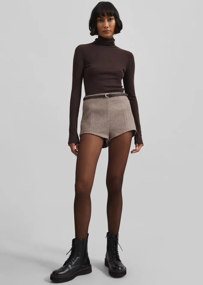 Women Mevra Houndstooth Hot Pants 8211 Light Brown The Frankie Shop Bottoms
