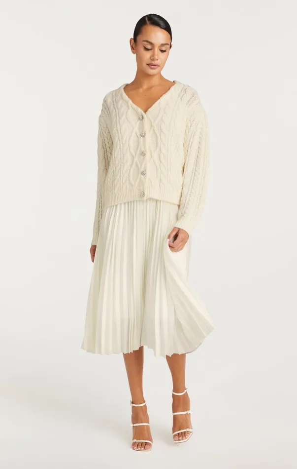 Women Midi Cinq Sept Amandine Cardigan Dress Ivory