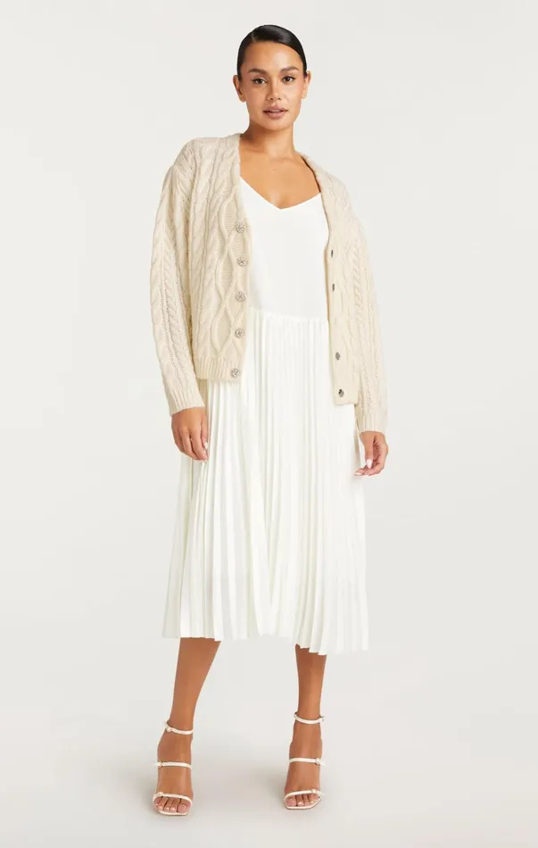 Women Midi Cinq Sept Amandine Cardigan Dress Ivory