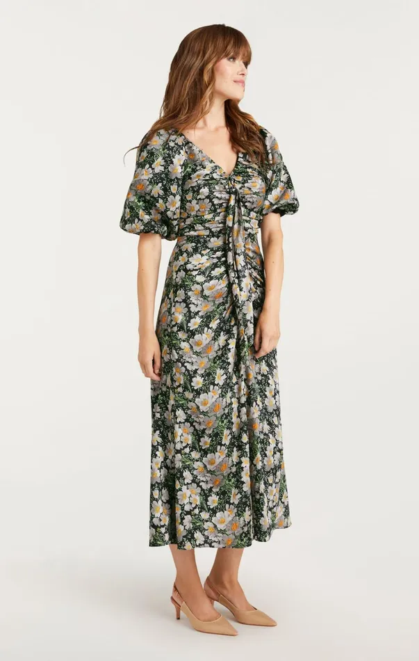 Women Midi Cinq Sept Cosmo Flowers Brenton Dress Blacklondon Fog