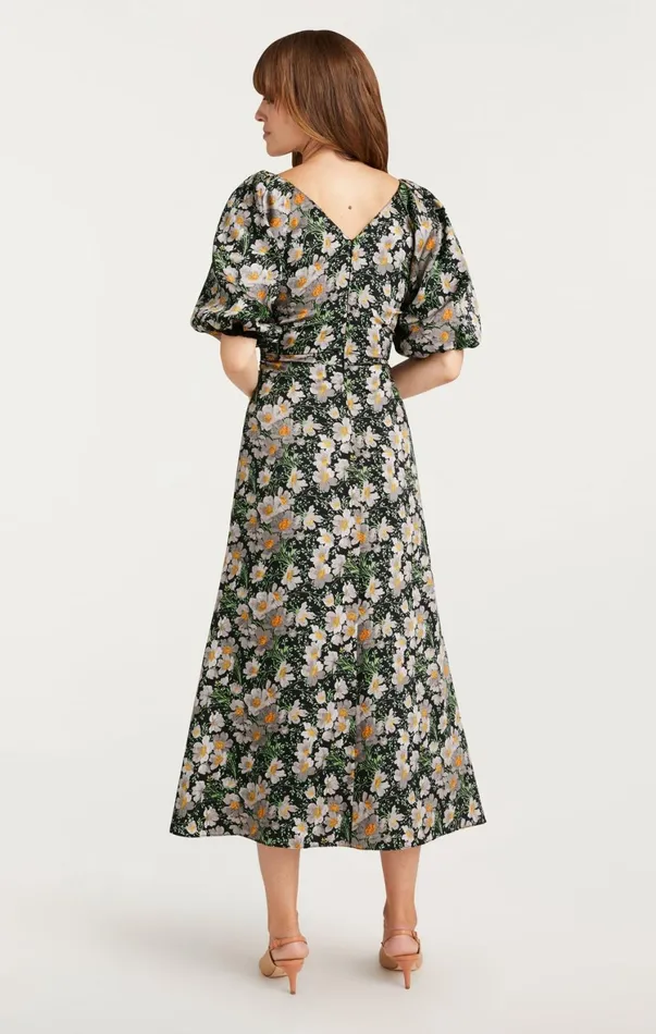 Women Midi Cinq Sept Cosmo Flowers Brenton Dress Blacklondon Fog