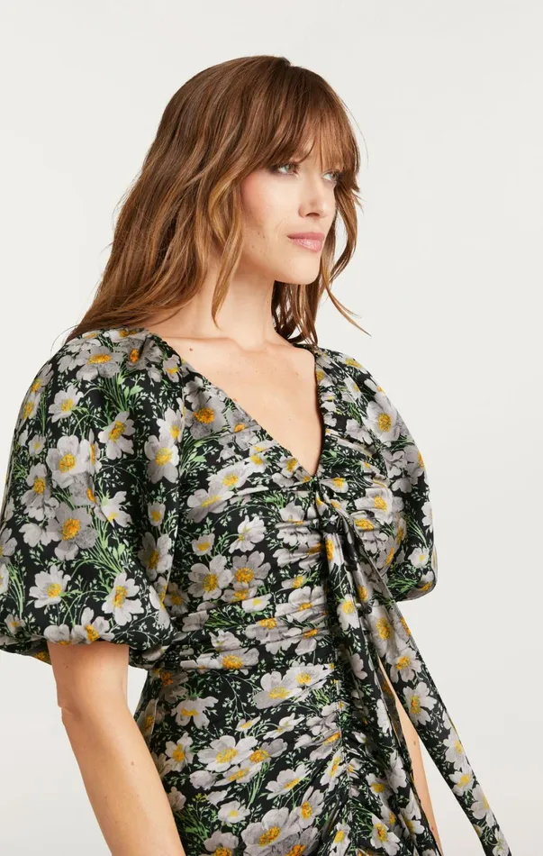 Women Midi Cinq Sept Cosmo Flowers Brenton Dress Blacklondon Fog