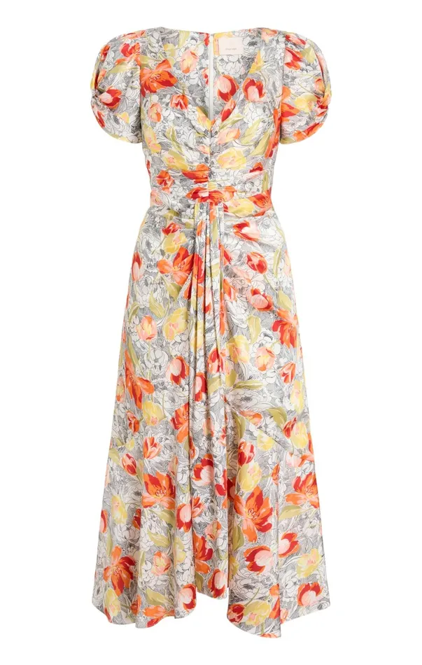 Women Midi Cinq Sept Walker Dress Linework Floral Ivory Multi