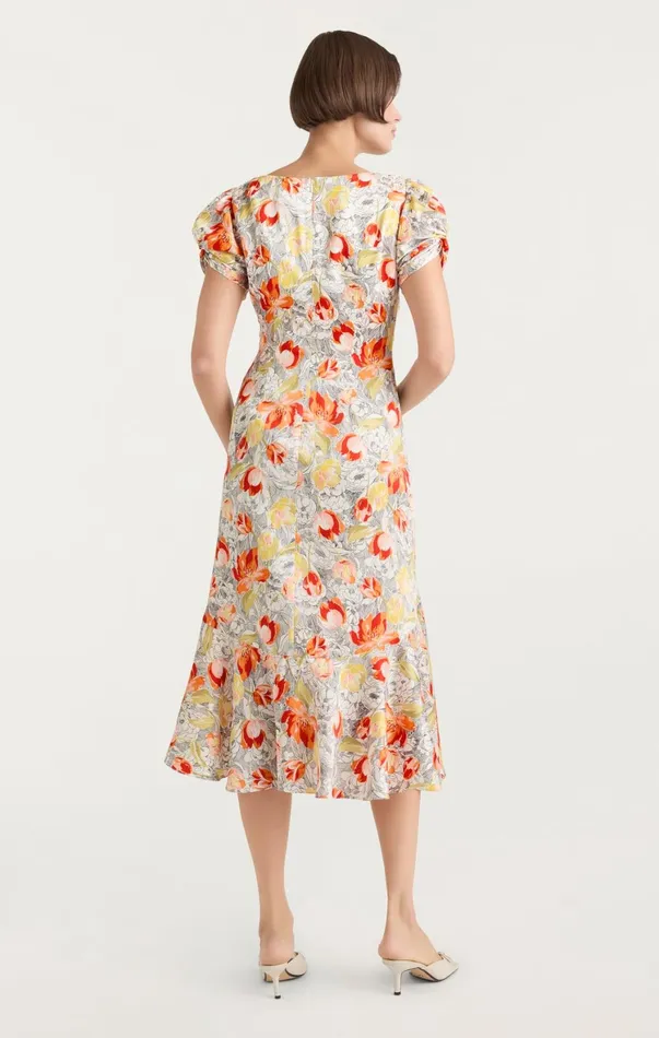 Women Midi Cinq Sept Walker Dress Linework Floral Ivory Multi