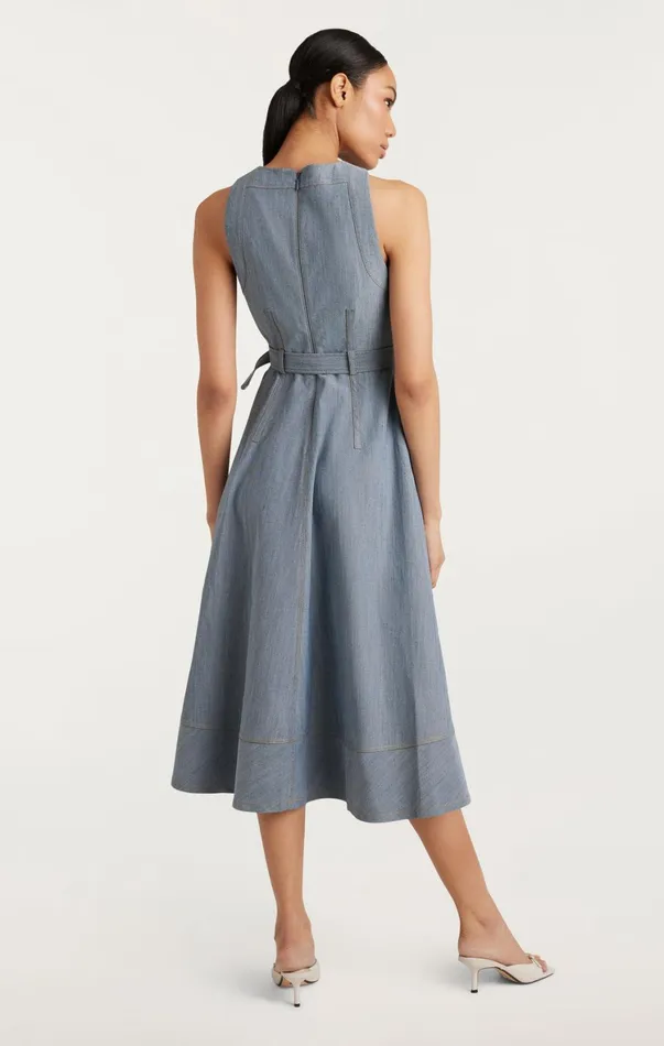 Women Midi Cinq Sept Zelda Dress Light Indigo