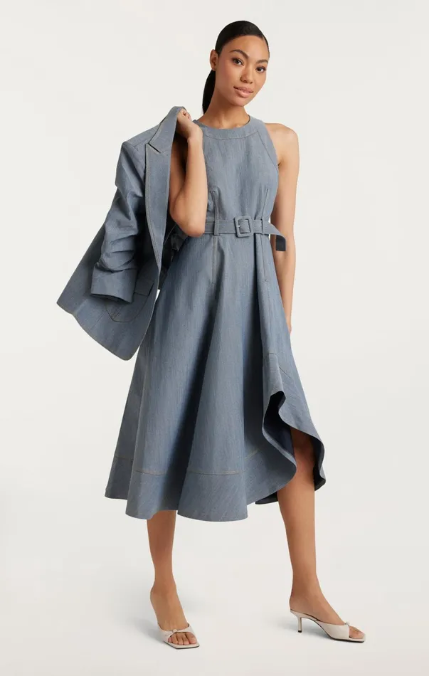 Women Midi Cinq Sept Zelda Dress Light Indigo