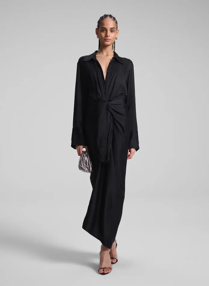 Women Mila Satin Maxi Shirtdress Black ALC Dresses