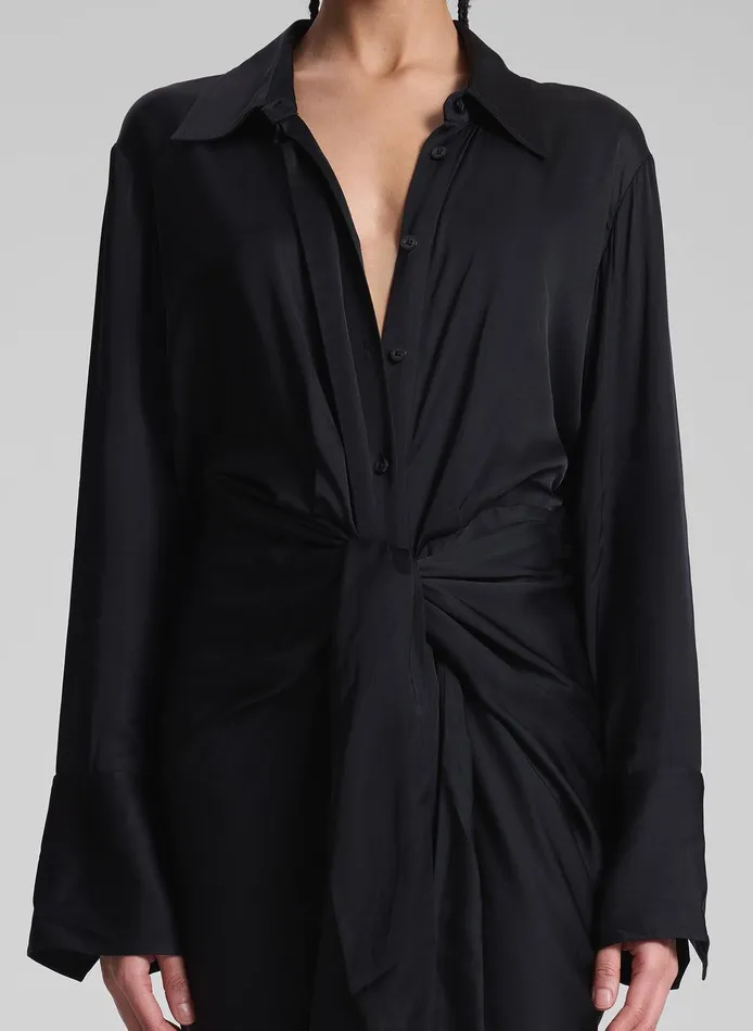 Women Mila Satin Maxi Shirtdress Black ALC Dresses