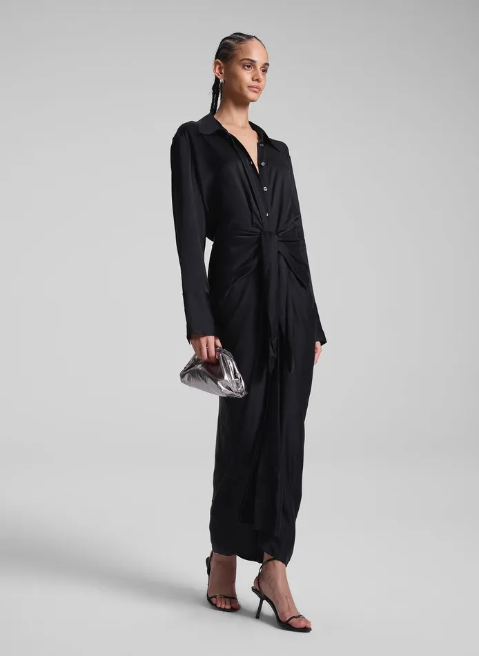 Women Mila Satin Maxi Shirtdress Black ALC Dresses