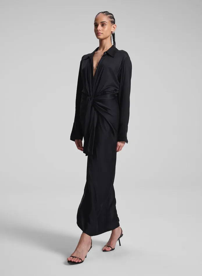 Women Mila Satin Maxi Shirtdress Black ALC Dresses