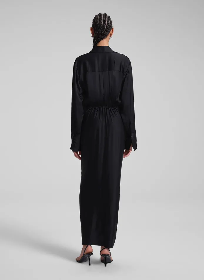 Women Mila Satin Maxi Shirtdress Black ALC Dresses