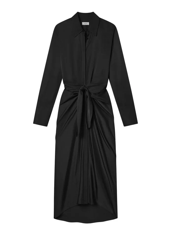Women Mila Satin Maxi Shirtdress Black ALC Dresses