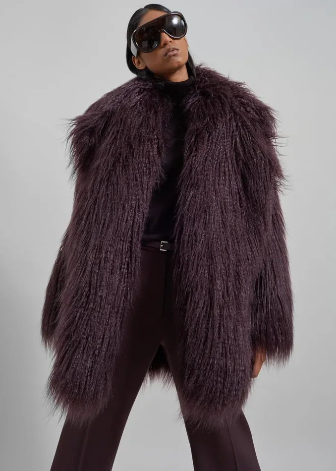 Women Miley Faux Fur Jacket 8211 Dark Plum The Frankie Shop Outerwear