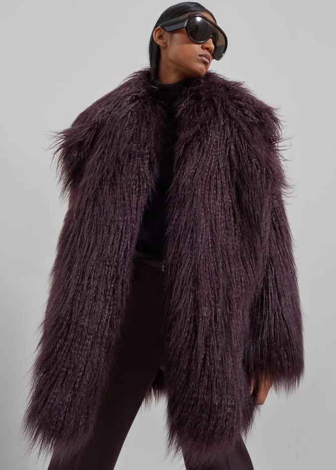 Women Miley Faux Fur Jacket 8211 Dark Plum The Frankie Shop Outerwear