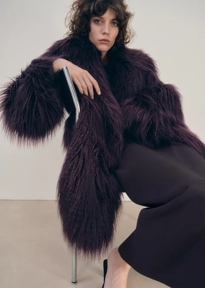 Women Miley Faux Fur Jacket 8211 Dark Plum The Frankie Shop Outerwear