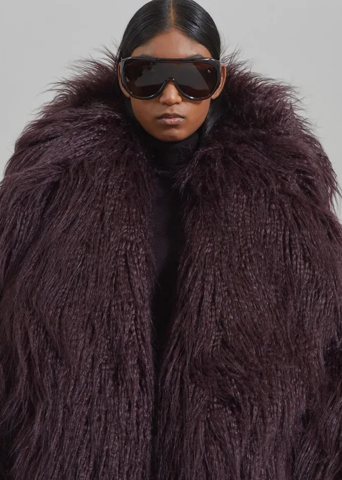 Women Miley Faux Fur Jacket 8211 Dark Plum The Frankie Shop Outerwear