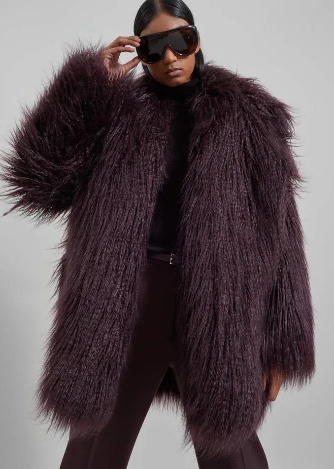 Women Miley Faux Fur Jacket 8211 Dark Plum The Frankie Shop Outerwear