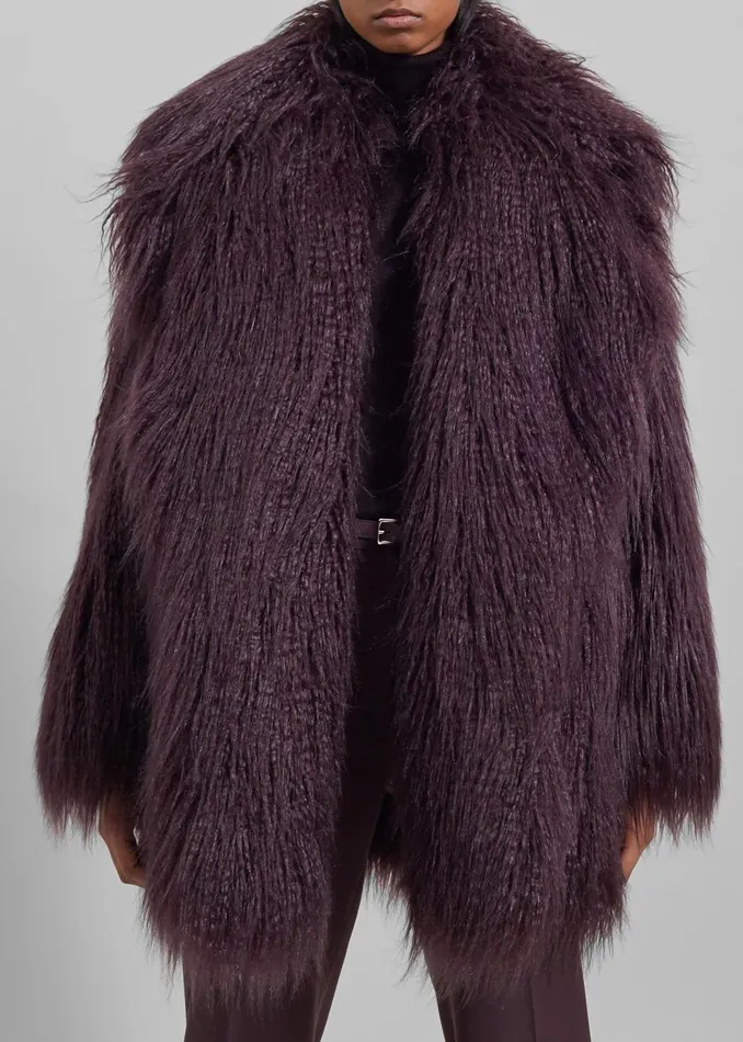 Women Miley Faux Fur Jacket 8211 Dark Plum The Frankie Shop Outerwear