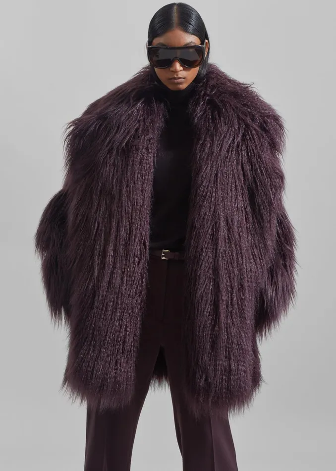 Women Miley Faux Fur Jacket 8211 Dark Plum The Frankie Shop Outerwear
