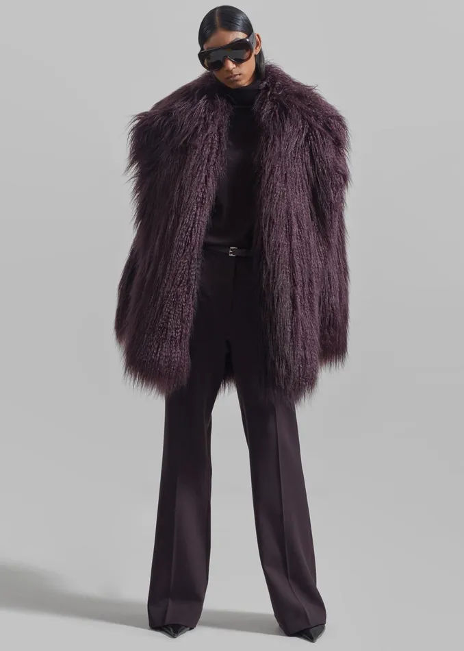 Women Miley Faux Fur Jacket 8211 Dark Plum The Frankie Shop Outerwear