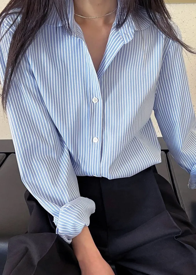 Women Mina Shirt 8211 Blue Stripe The Frankie Shop Tops
